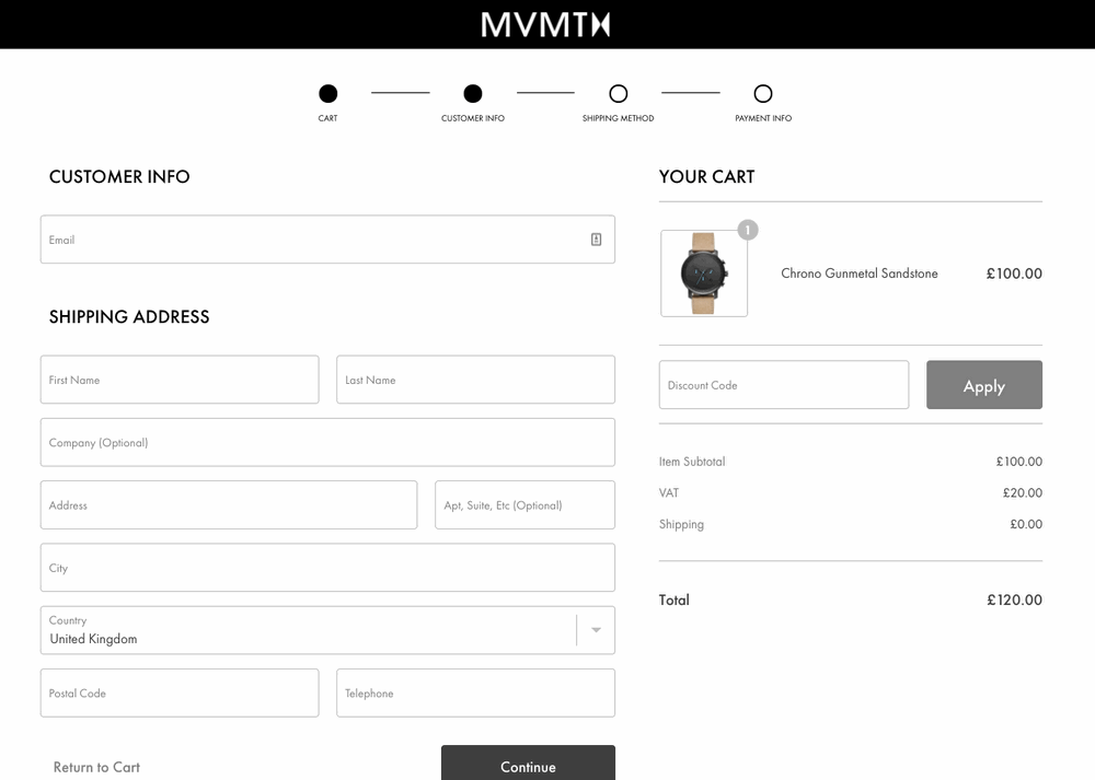 MVMT Shopify Plus Checkout