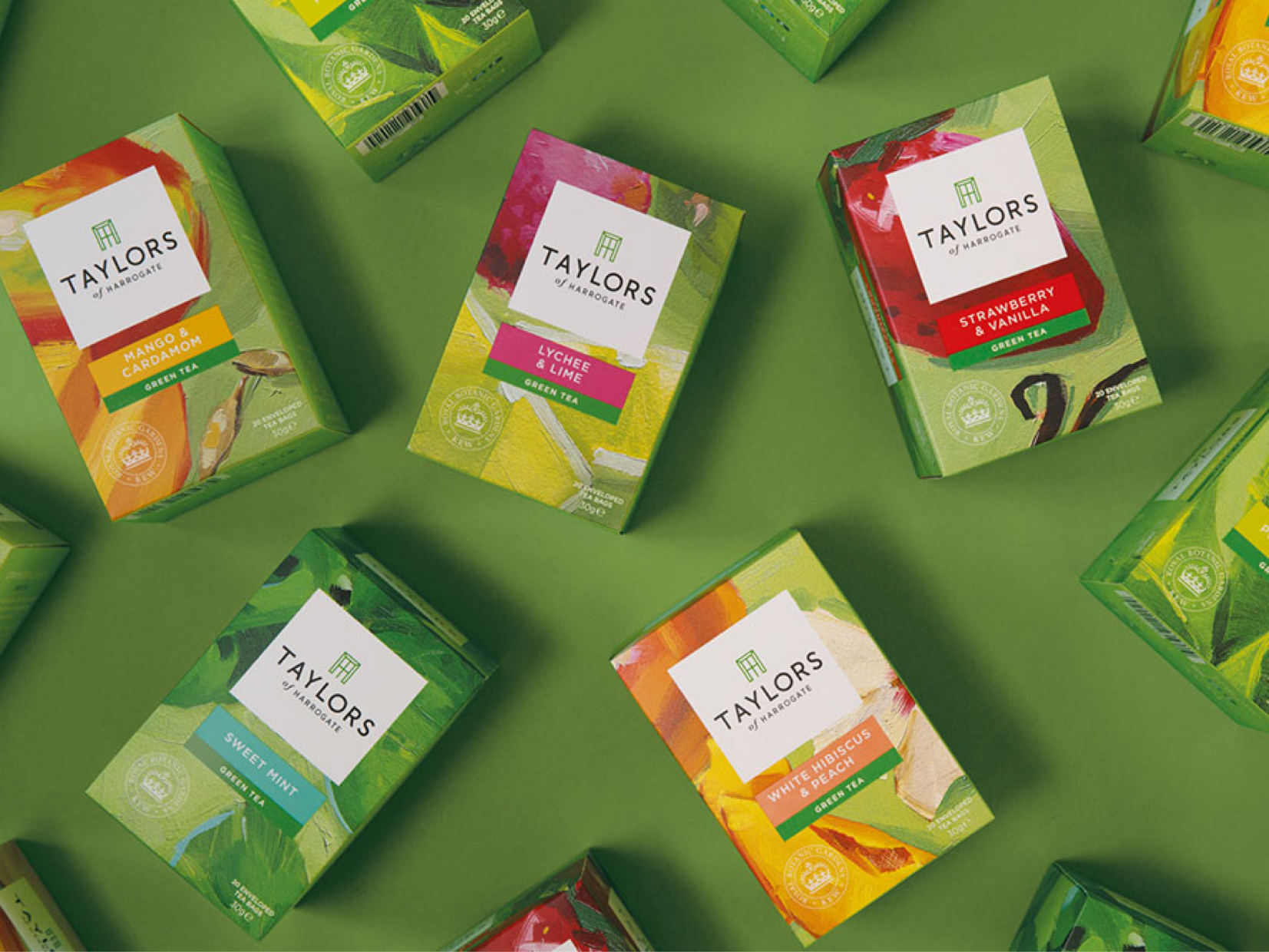 Packages for different flavours of tea from Taylors of Harrogate