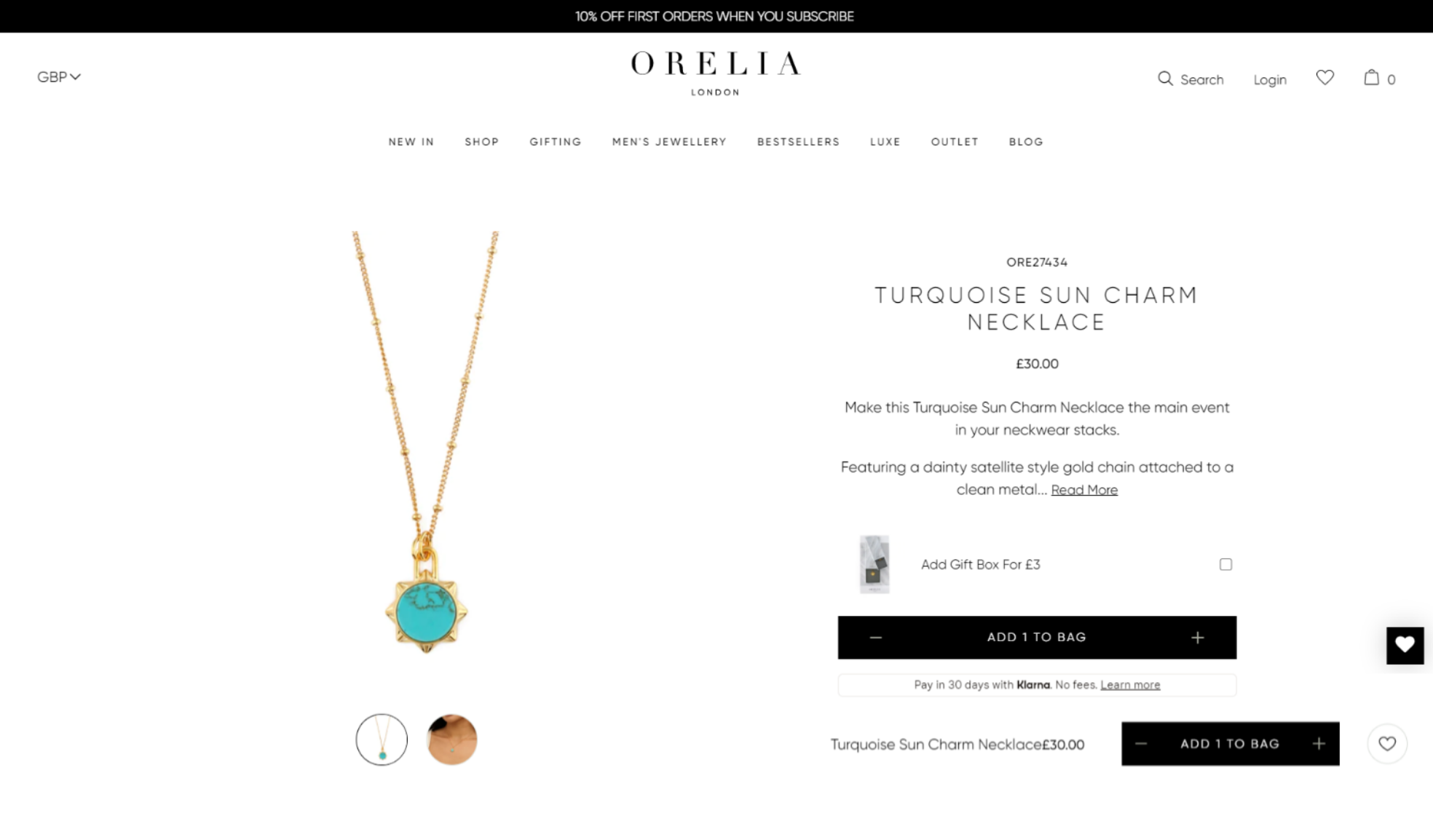 Orelia product page screenshot